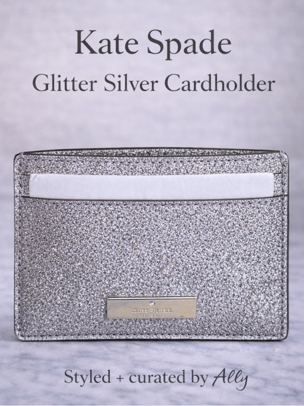 Kate Spade Glitter Silver Cardholder NWT